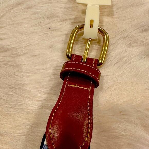 Brooks Brothers Red Fleece 38”Belt Cotton Leather Stripe Blue - Picture 4 of 4